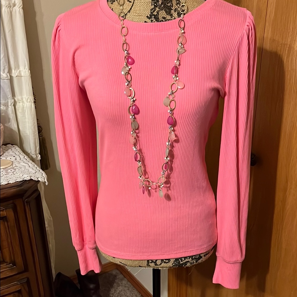 J. Crew Vibrant Pink puff Sleeve Long Sleeve Blouse